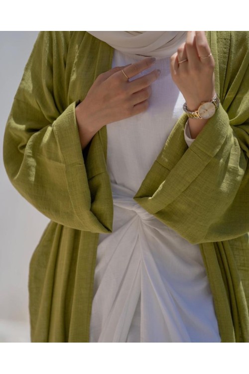 Abaya en lin vert pomme