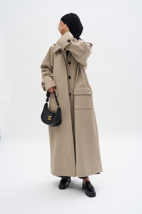 Manteau Lyssi beige rayé