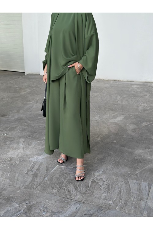 Ensemble Classy 3 pièces Palazzo & Abaya kaki