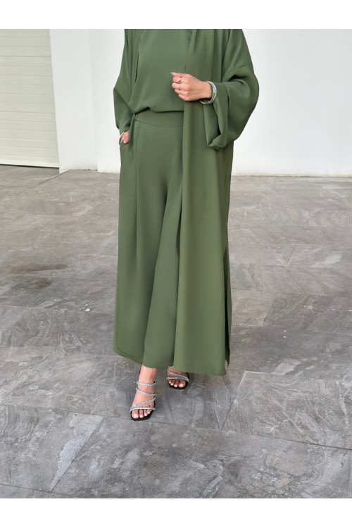 Ensemble Classy 3 pièces Palazzo & Abaya kaki