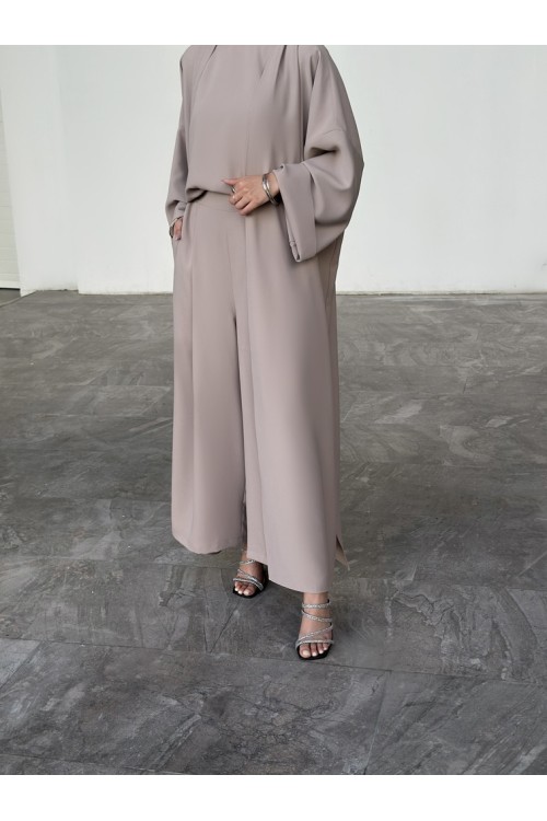 Ensemble Classy 3 pièces Palazzo & Abaya greige